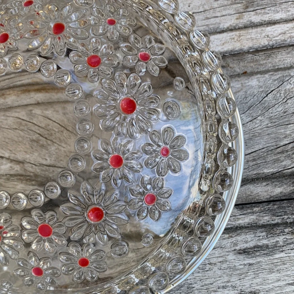 Vintage 70’s Walther Kristallglas Glass Daisy “Fabiola Basket Red Accent Dots - Picture 12 of 16